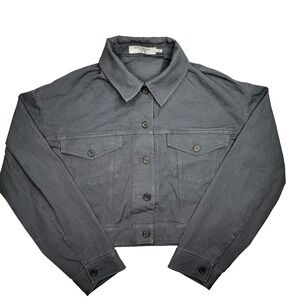 M.M. Lafleur Jacket Womens Medium Gray Cotton Blend Twill Cropped Button Front